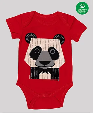 Nino Bambino 100% Organic Cotton Short Sleeves Panda Print Onesie - Red