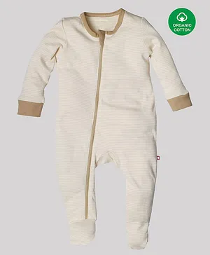 Nino Bambino Full Sleeves Striped Organic Cotton Romper - Off White