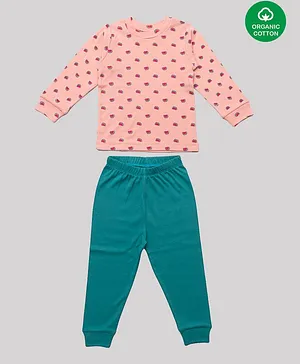 Nino Bambino 100% Organic Cotton Full Sleeves Watermelon Printed Night Suit - Peach