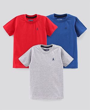 Pine Kids Biowash Half Sleeves Tees Pack of 3 - Red Royal Blue Light Grey