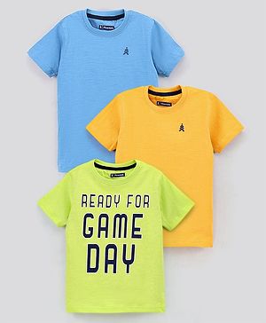 Pine Kids Half Sleeves Biowashed Solid And Printed Cotton TShirt Pack Of 3 - Multicolour