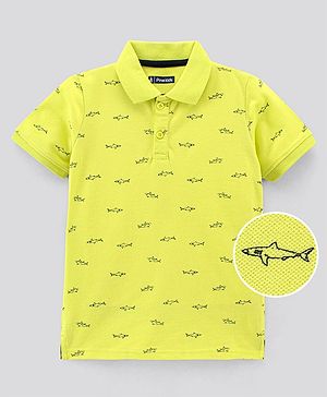Pine Kids Half Sleeves Biowash Tee Whale Print - Light Green