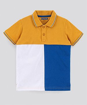 Pine Kids Half Sleeves Biowashed T-shirt Block Print - Yellow