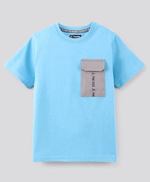Pine Kids Half Sleeves Cotton Biowashed T-Shirt With Chest Pocket - Blue