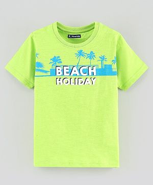 Pine Kids Half Sleeves Cotton Biowashed T-Shirt Beach Holiday Print - Green
