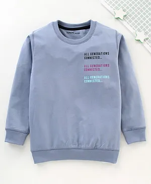 Doreme Full Sleeves Sweatshirt Text Print - Ice Berg Blue
