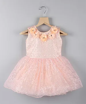 Ziba Clothing Flower Detailed Sleeveless Dress - Peach