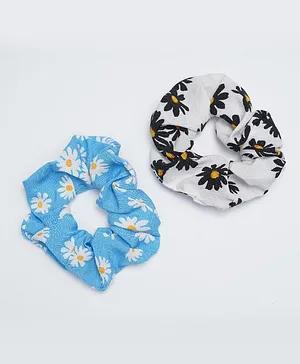 TMW Kids Pack Of 2 Floral Printed Scrunchies -White Blue