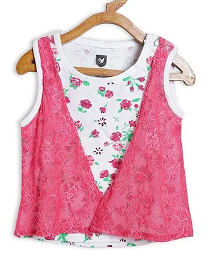 612 League Sleeveless Floral Lace Detailed Top - Pink