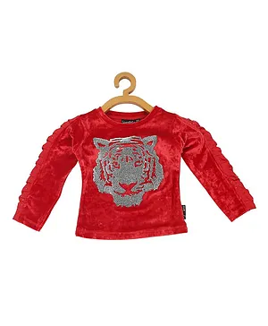 Actuel Full Sleeves Tiger Print Top - Red