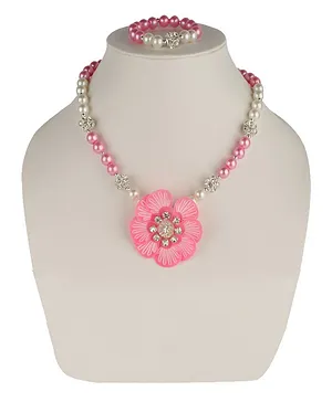 Daizy Floral Design Necklace With Bracelet - Baby Pink