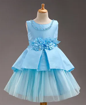 Bluebell Sleeveless Embellished Party Dress with Flower Applique and Embroidery - Sea Blue