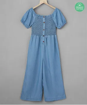 Sweetlime by A.S Short Sleeves Smocked Jumpsuit - Blue