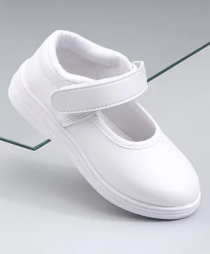 Pine Kids Solid School Shoes with Velcro Closure - White
