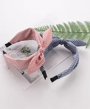 Pine Kids Free Size Knot Bow Dot Print Hair Bands Set of 2 - Multicolour