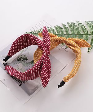 Pine Kids Free Size Knot Bow Dot Print Hair Bands Set of 2 - Multicolour
