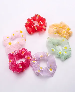 Babyhug Floral Print Fluffy Scrunchies Pack of 6 - Multicolour