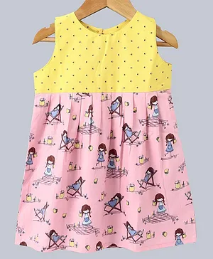 Kadam Baby Girl Print Sleeveless Dress - Pink & Yellow