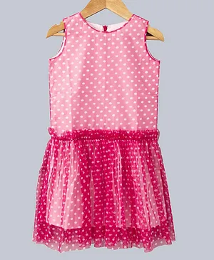 Kadam Baby Sleeveless Polka Dot Print Dress - Pink