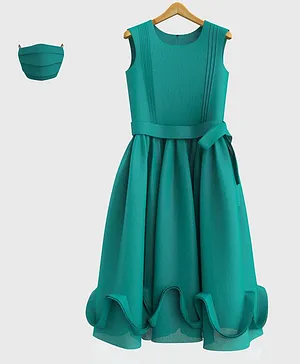 HEYKIDOO Sleeveless Solid Colour Dress With Face Mask - Green