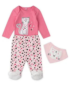 Lily and Jack Full Sleeves Onesie and Lounge Pant With Bib - Pink