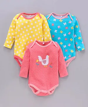 Lily and Jack Full Sleeves Cotton Onesies Multi Print Pack of 3 - Multicolour