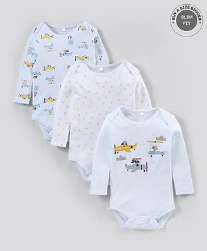 Rock a Bye Baby Full Sleeves Cotton Onesie Multi Print Pack of 3 - Multicolour