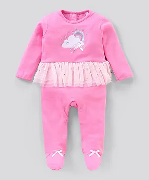 Lily and Jack Full Sleeves Sleep Suit Cloud Embroidery - Pink
