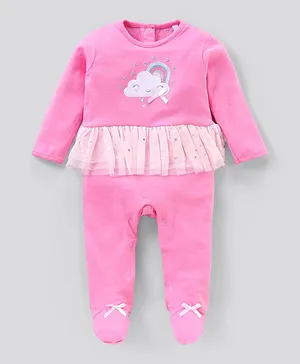 Lily and Jack Full Sleeves Sleep Suit Cloud Embroidery - Pink