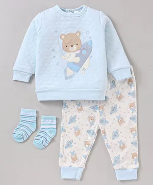 Rock a Bye Baby Full Sleeves Cotton Tee and Lounge Pant Set - Blue