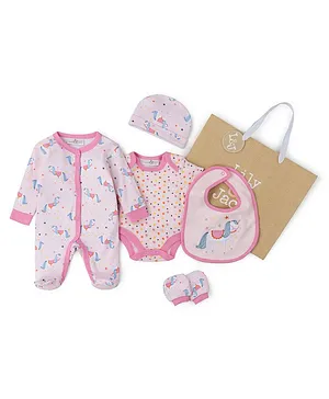 Lily and Jack Nightwear Set with Cap Bibs & Mittens - Pink