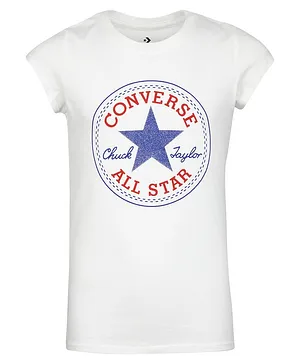 Converse Half Sleeves Chuck Patch Logo Print Tee - White