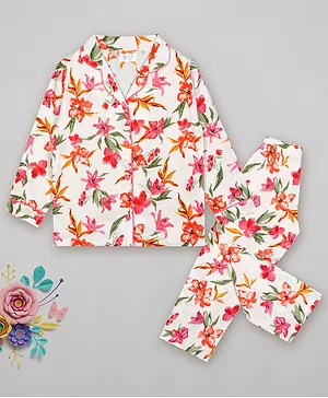 Sheer Love Flower Printed Full Sleeves Night Suit - Multi