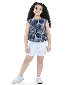 Adiva Girls Sleeveless Printed Top & Shorts Set - Blue