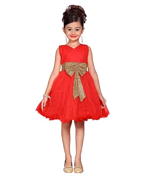 Adiva Sleeveless Bow Embellished Dress - Orange