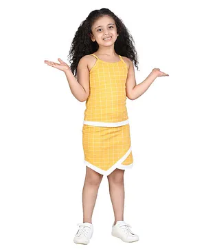 Adiva Sleeveless Checked Top With Skirt - Yellow