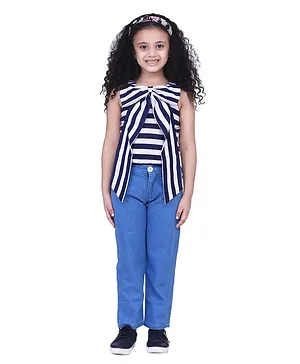 Adiva Sleeveless Striped Top With Jeans - Blue