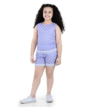 Adiva Sleeveless Polka Dots Print Top With Shorts - Blue