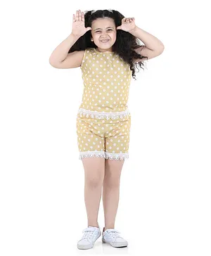 Adiva Sleeveless Polka Dots Print Top With Shorts - Yellow