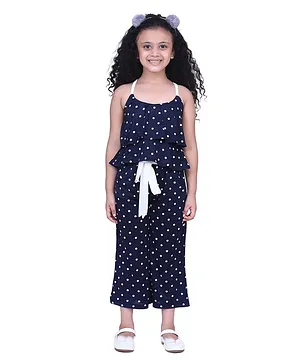 Adiva Sleeveless Polka Dots Print Top With Pants - Blue
