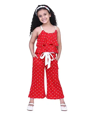 Adiva Sleeveless Polka Dots Print Top With Pants - Red