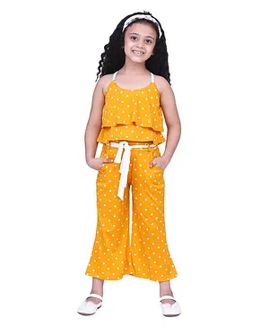 Adiva Sleeveless Polka Dots Print Top With Pants - Yellow