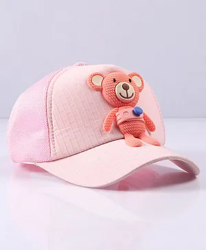 Babyhug Baseball Cap With Bear Applique - Pink