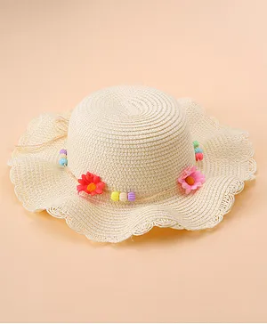 Babyhug Straw Hat With Flower Applique - Offwhite