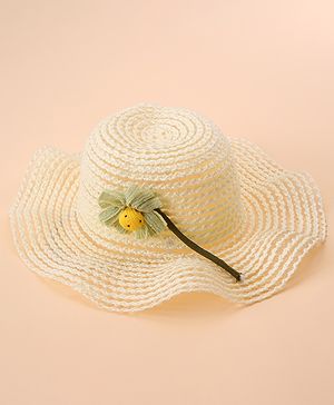 Babyhug Straw Hat With Flower Applique - Offwhite