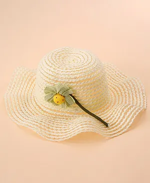 Babyhug Straw Hat With Flower Applique - Offwhite