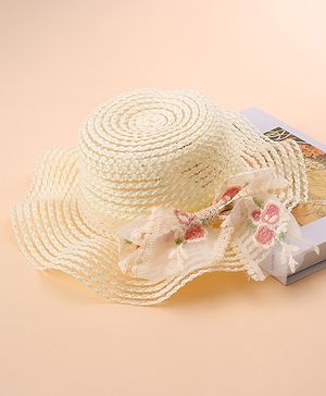 Babyhug Straw Hat With Bow - Cream