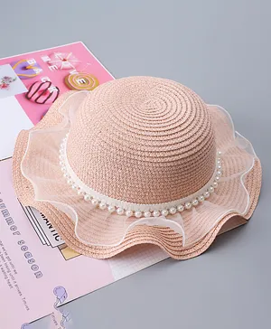 Babyhug Straw Hat With Pearl Applique - Pink