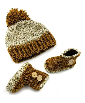 Magic Needles Handmade Double Color Cap With Booties - Brown