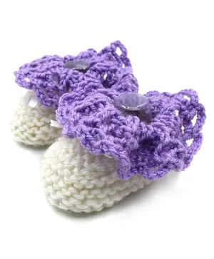 Magic Needles Handmade Woolen Color Block Booties - White Purple